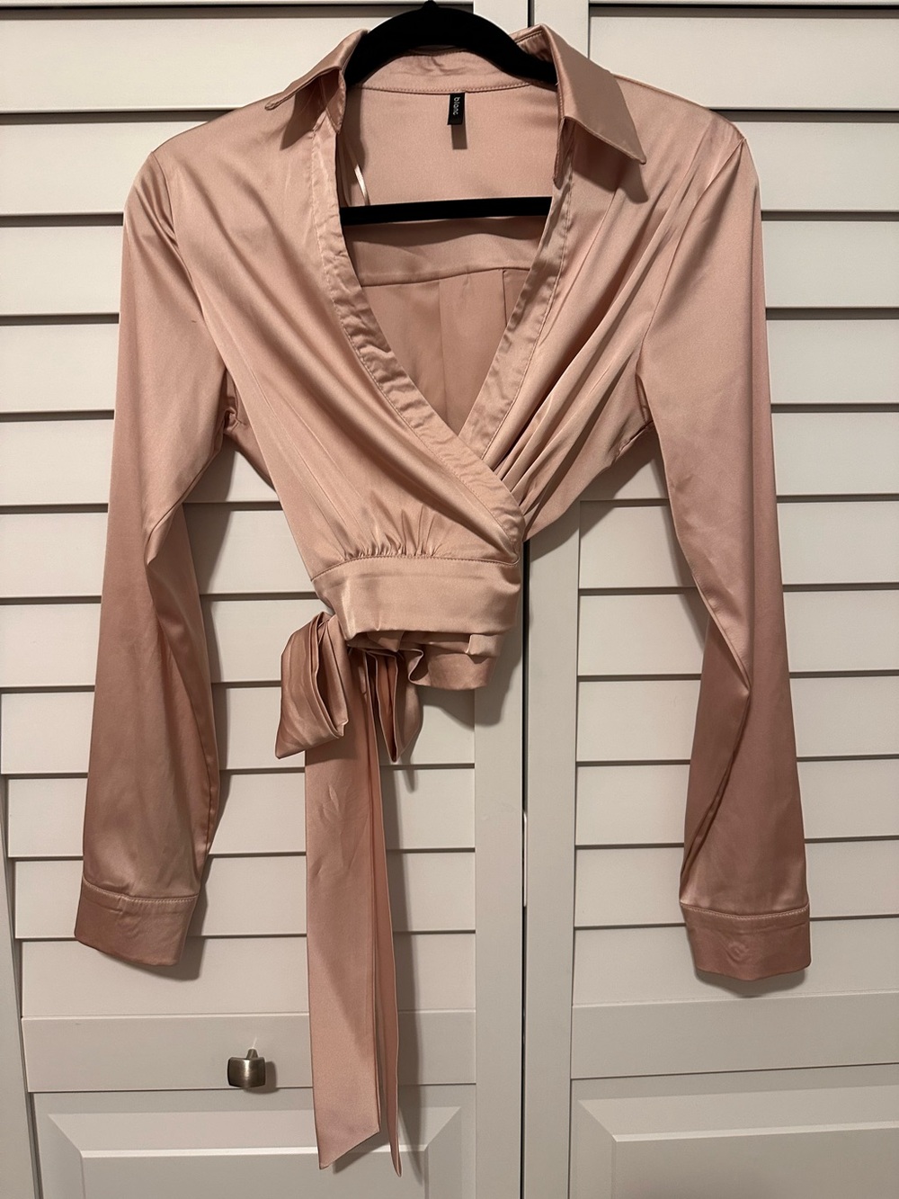 Blush Wrap Satin Long-Sleeve Top
